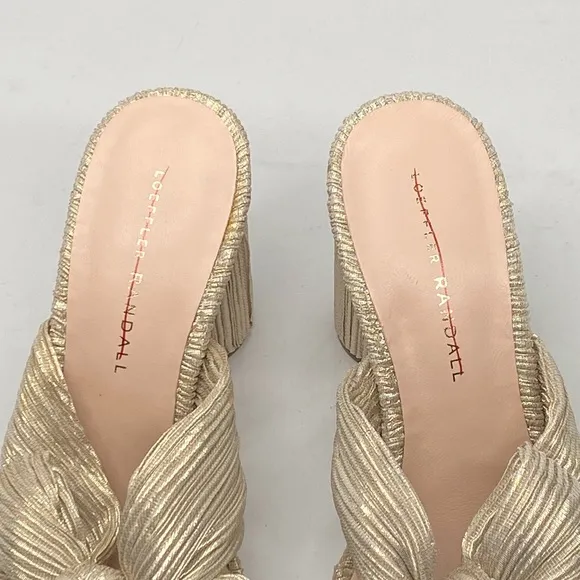 Loeffler Randall Penny Platinum Pleated Bow Heel Sandals size 7