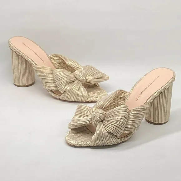 Loeffler Randall Penny Platinum Pleated Bow Heel Sandals size 7