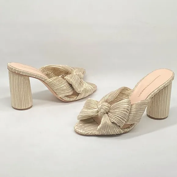 Loeffler Randall Penny Platinum Pleated Bow Heel Sandals size 7