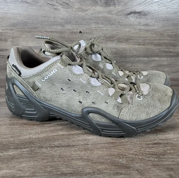 Lowa Elba Gtx Low Suede Leather Hiking Trail Shoes Sneakers Green Womens Sz 7.5