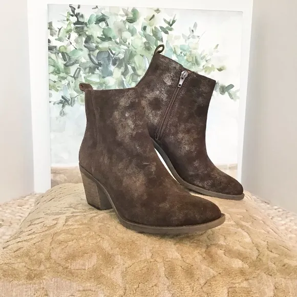 Lucky Brand Natania Ankle Boot Bracken Brown Suede Size 7.5