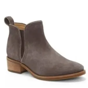 LUCKY BRAND Womens Gray Round Toe‎ Stacked Heel Slip On Leather Booties