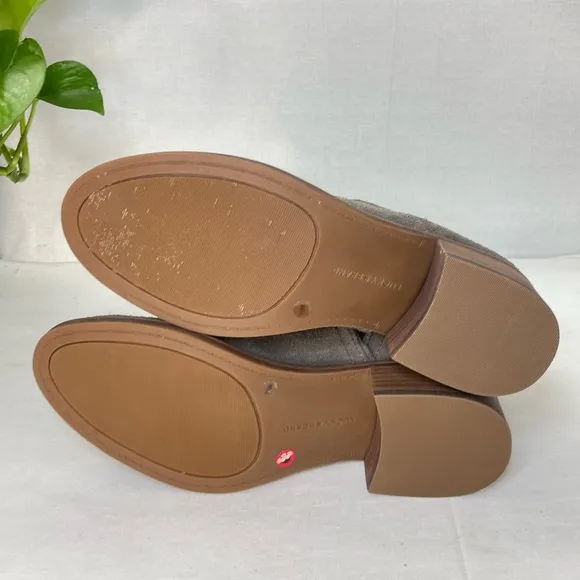 LUCKY BRAND Womens Gray Round Toe‎ Stacked Heel Slip On Leather Booties