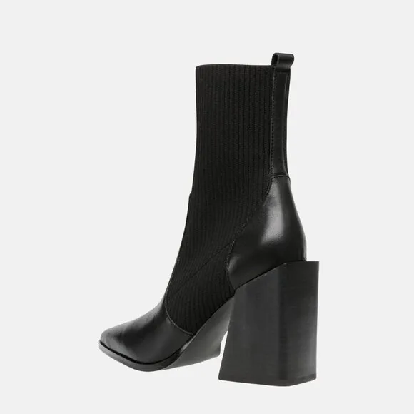 ✨Lvemas Ankle Boot Women Black Faux Leather Suede Chunky Toe Stacked Heel Shoes