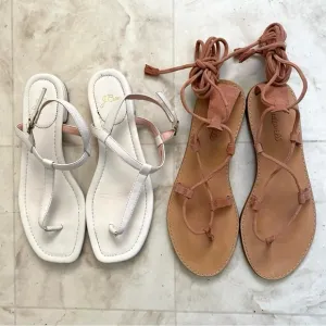 Madewell Dusty Pink Suede Lace-Up &amp; J.Crew White Leather Strap Sandals size 8