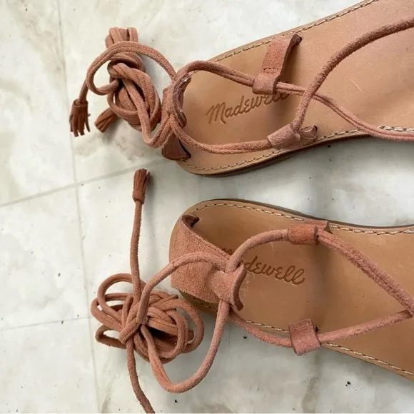 Madewell Dusty Pink Suede Lace-Up &amp; J.Crew White Leather Strap Sandals size 8