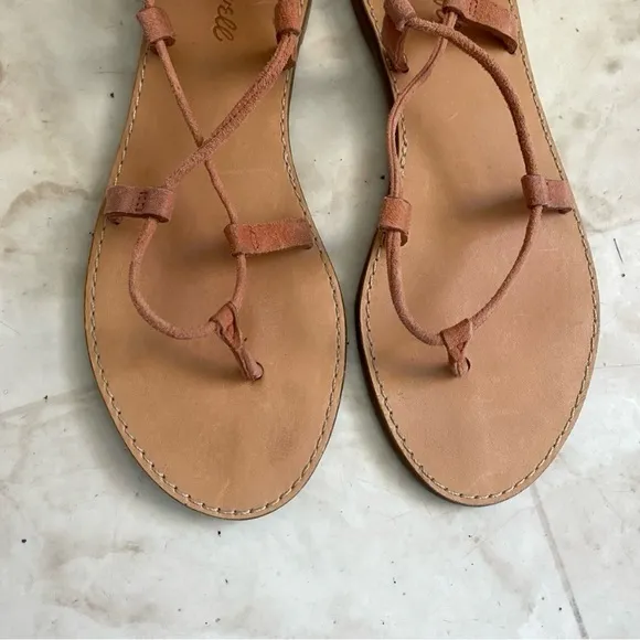 Madewell Dusty Pink Suede Lace-Up &amp; J.Crew White Leather Strap Sandals size 8