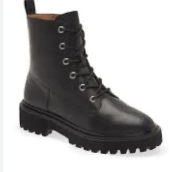 Madewell Rayna Lace Up Leather Boots, True black, Size 8.5