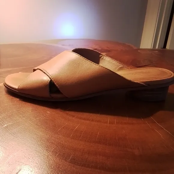 Madewell The Ruthie Leather Crisscross Slide Sandals in Desert Camel/Tan - 8