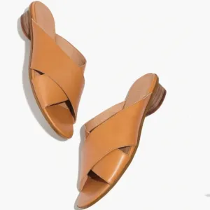 Madewell The Ruthie Leather Crisscross Slide Sandals in Desert Camel/Tan - 8