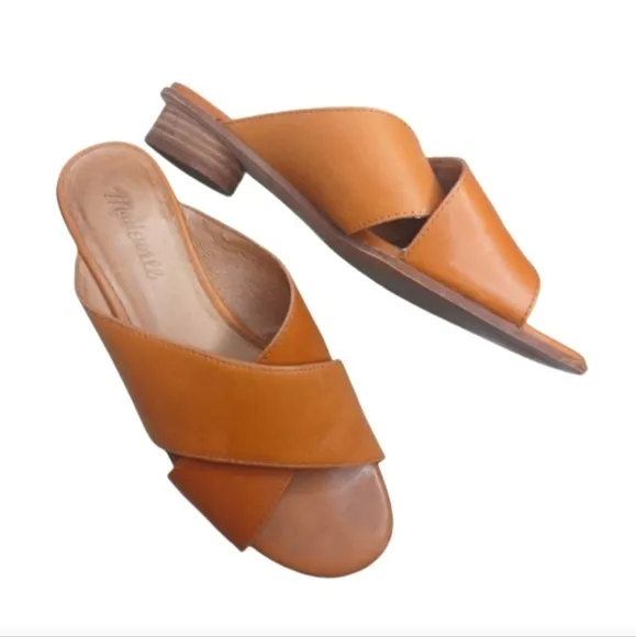 Madewell The Ruthie Leather Crisscross Slide Sandals in Desert Camel/Tan - 8