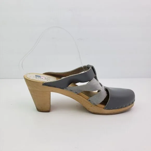 Maguba Of Sweden Paris Womens Size 8-9 Narrow Fit Gray Leather Suede Clog Sandal