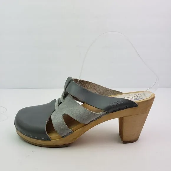 Maguba Of Sweden Paris Womens Size 8-9 Narrow Fit Gray Leather Suede Clog Sandal