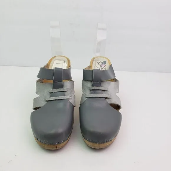 Maguba Of Sweden Paris Womens Size 8-9 Narrow Fit Gray Leather Suede Clog Sandal