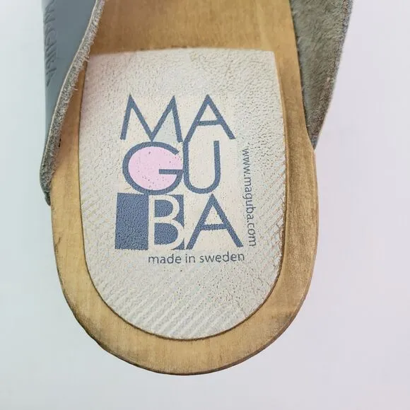 Maguba Of Sweden Paris Womens Size 8-9 Narrow Fit Gray Leather Suede Clog Sandal