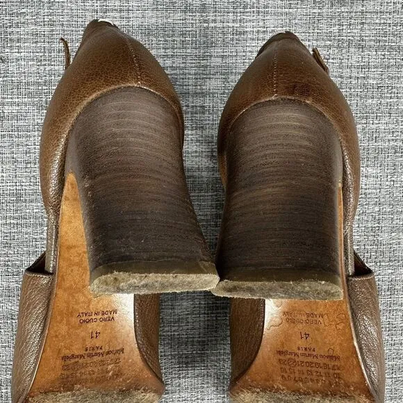 Maison Martin Margiela Pebble Leather Cut Out‎ Heels Sandals Womens Sz 41 Brown