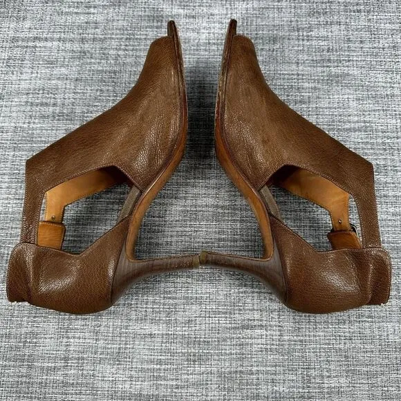 Maison Martin Margiela Pebble Leather Cut Out‎ Heels Sandals Womens Sz 41 Brown