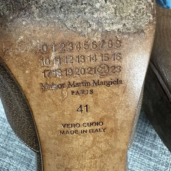 Maison Martin Margiela Pebble Leather Cut Out‎ Heels Sandals Womens Sz 41 Brown