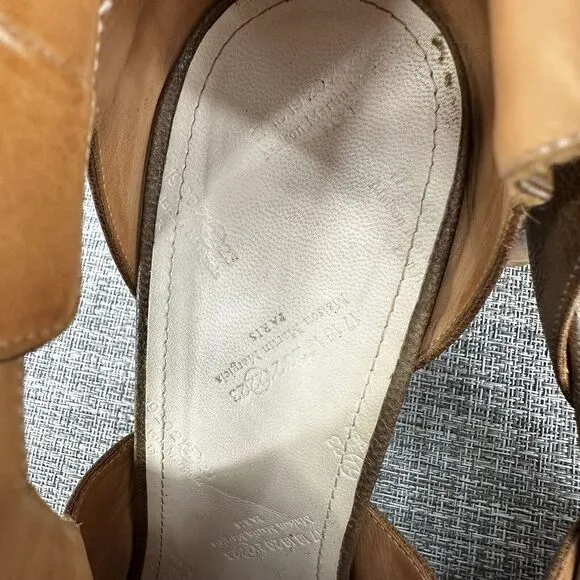 Maison Martin Margiela Pebble Leather Cut Out‎ Heels Sandals Womens Sz 41 Brown