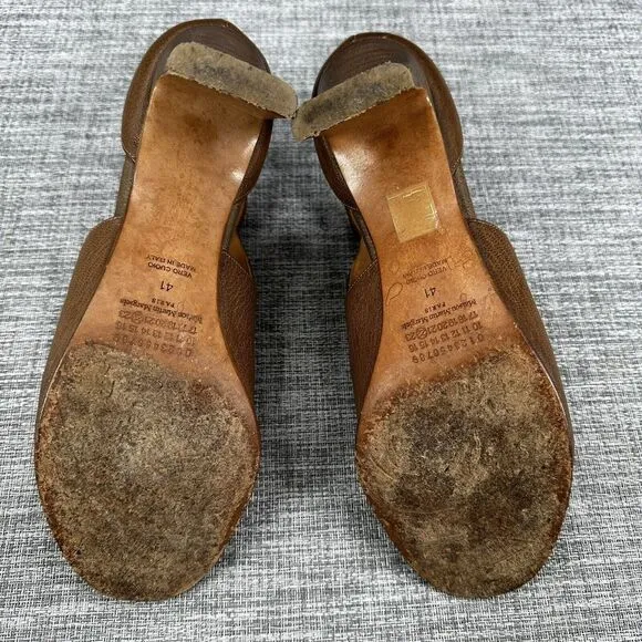 Maison Martin Margiela Pebble Leather Cut Out‎ Heels Sandals Womens Sz 41 Brown