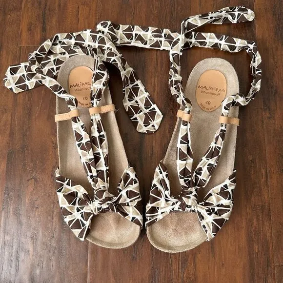 MALIPARMI Bow Open-Toe Ankle Strap Sandals Cork Comfy ITALY MADE