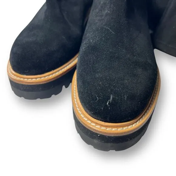 Marc Fisher Idaner Over Knee Black Suede Moto Boots Lug Sole Buckle Zip Size 7.5