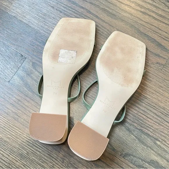 Marc Fisher LTD BRENT HEELED SLIDE SANDAL 7M Leather Square toe