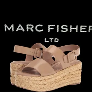 Marc Fisher LTD leather PATRYCE Platform Espadrille Sandal NWT NIB