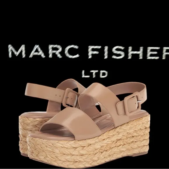 Marc Fisher LTD leather PATRYCE Platform Espadrille Sandal NWT NIB