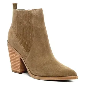 Marc Fisher Womens 10M Carves Tan Brown Suede Leather Heeled Western Ankle Boots