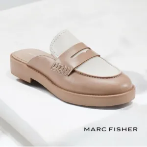 Marc Fisher Women's Burlesk Loafer Mule Size 6.5 Natural Tan White Slip-on
