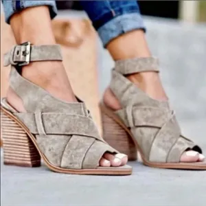 MARC FISHER Women’s Suede Valen peep toe sandals booties adjustable ankles 7.5