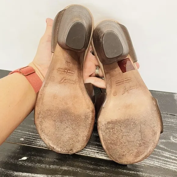 Marsell Brown Leather Slingback Sandals Partial Peep Toe Heels Size 38