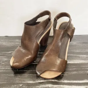 Marsell Brown Leather Slingback Sandals Partial Peep Toe Heels Size 38