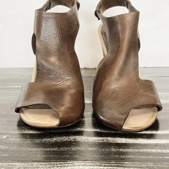 Marsell Brown Leather Slingback Sandals Partial Peep Toe Heels Size 38