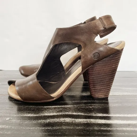 Marsell Brown Leather Slingback Sandals Partial Peep Toe Heels Size 38