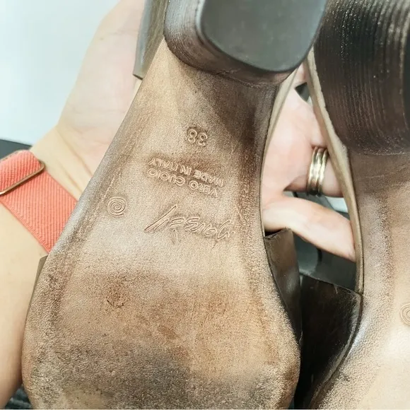 Marsell Brown Leather Slingback Sandals Partial Peep Toe Heels Size 38