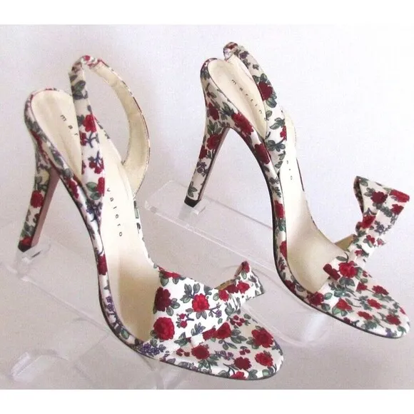 Martinez Valero Floral Bow Detail Designer Slingback High heels Sandals 7.5 M