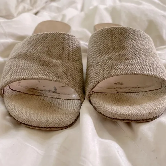 Maryam Nassir Zadeh Linen Slide Sandals with Block Heel. Size 36.5 or 6.5 US GUC