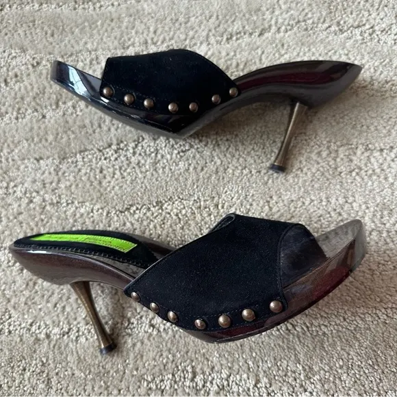 Materia Prima by Goffredo Camos Black Suede Leather Open Toe Mule Sandals IT 38