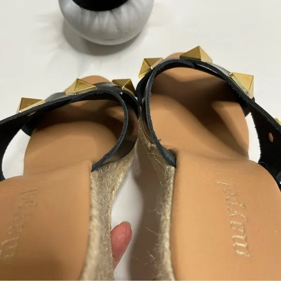 MAYPOL NWOT Made In Spain Black Leather Stud Accented Wedge Sandals 39 (8.5)