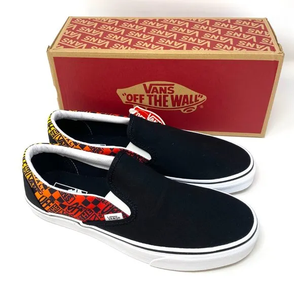 💖MEGA SALE💖VANS Classic Slip On Flame Black Canvas Shoes Women's VN0A4U382N5