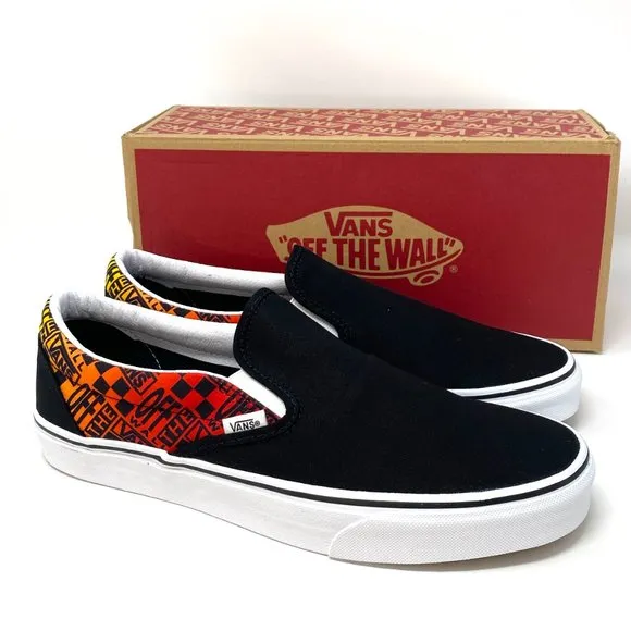 💖MEGA SALE💖VANS Classic Slip On Flame Black Canvas Shoes Women's VN0A4U382N5