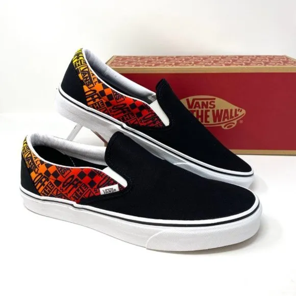 💖MEGA SALE💖VANS Classic Slip On Flame Black Canvas Shoes Women's VN0A4U382N5
