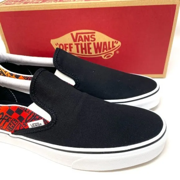 💖MEGA SALE💖VANS Classic Slip On Flame Black Canvas Shoes Women's VN0A4U382N5
