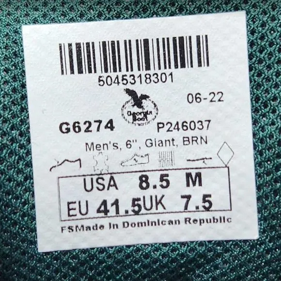 Men's 8.5 Georgia Boot 6&quot; Georgia Giant work boots in brown leather G6274