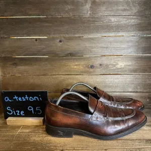 Mens A. Testoni Brown Leather‎ Slip On Dress Penny Loafers Shoes Size 9.5 M GUC