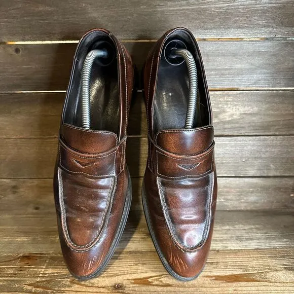 Mens A. Testoni Brown Leather‎ Slip On Dress Penny Loafers Shoes Size 9.5 M GUC