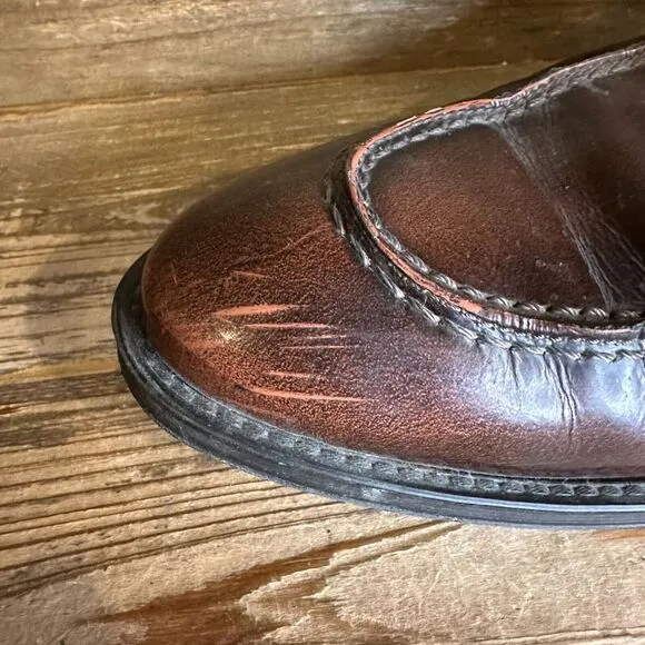 Mens A. Testoni Brown Leather‎ Slip On Dress Penny Loafers Shoes Size 9.5 M GUC