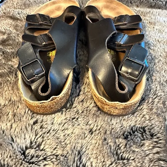 Men’s Birkenstocks Soft Foot Bed Milano Dark Brown Adjustable Buckle Sandals, 10